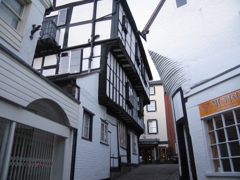 the buildings were all zigzaggy and crazily leaning over and into each other
