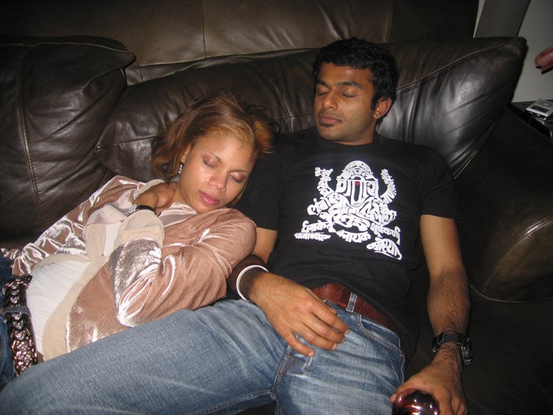 its been a long night - Tamela & Raj fast asleep on our sofa
