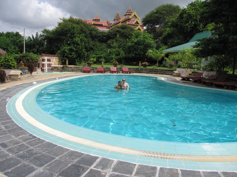 chuck and i in the swimming pool at our hotel
