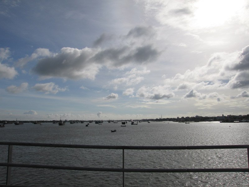 Karnaphuli River, by the side of which Chittagong City grew. look at all the ships here. the port is by the mouth of the bay of bengal, a little further down
