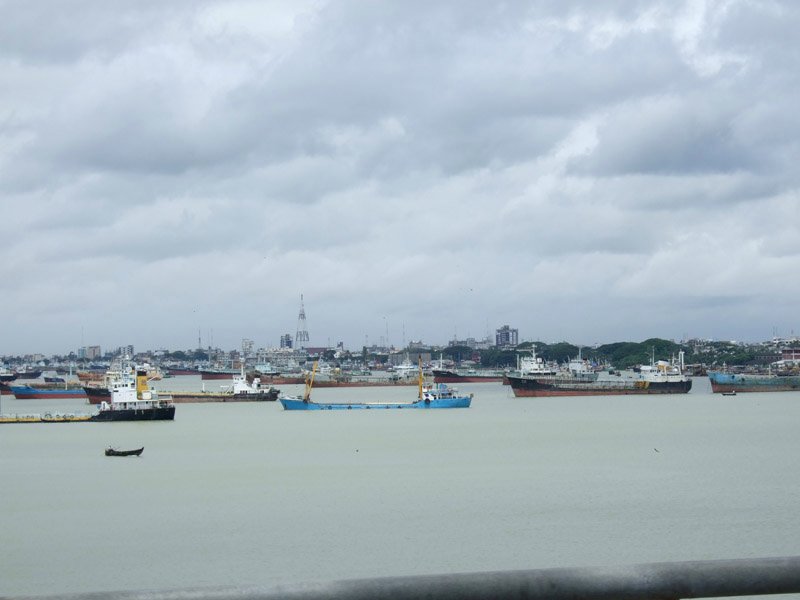 Chittagong port (a little further down from here) is the major port in the country. arab traders were coming here in the 9th century, and later on others - portuguese pirates,...
