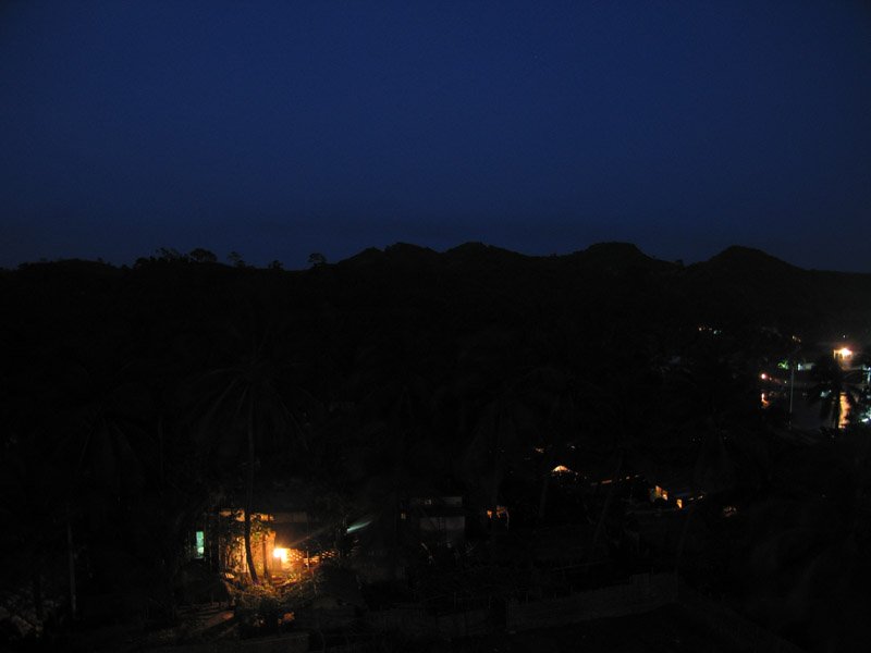 views of Cox's Bazaar at dusk from the roof of the BRAC building
