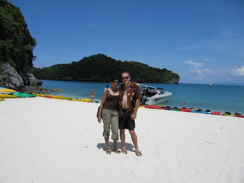 on the beach before setting out kayaking
