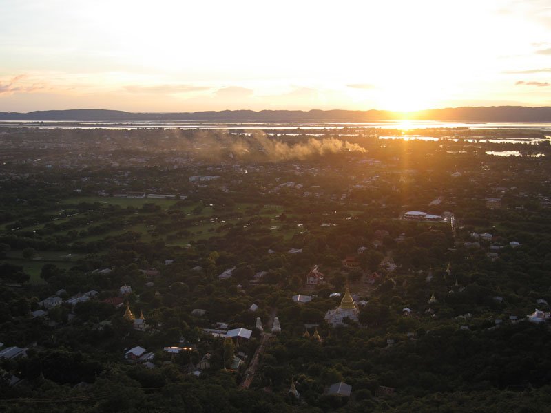 sunset and view of Mandalay from top of Mandalay Hill
