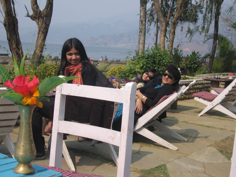 taking in the sun in the cold winter air with my mom and sister 
