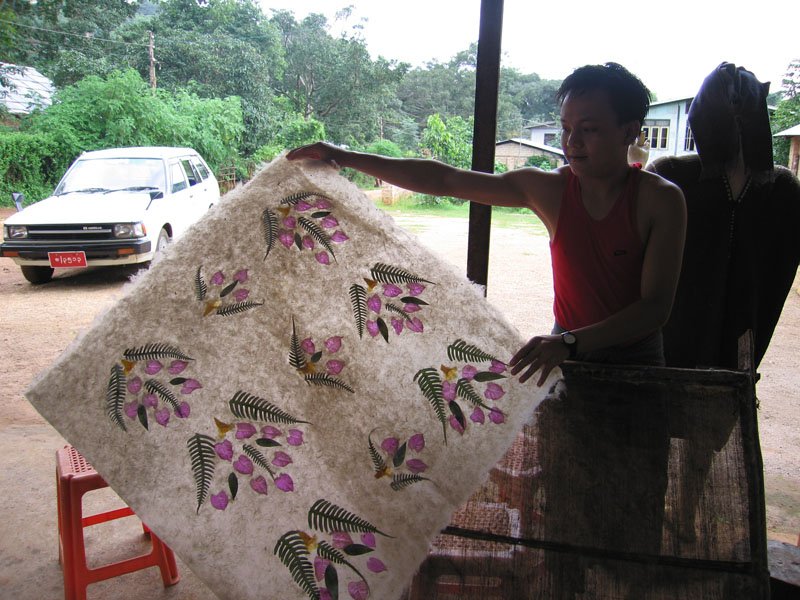 the finished sheet of paper after about 15 minutes of drying in the sun
