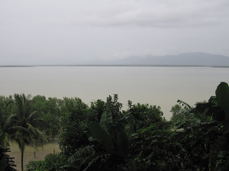 kids playing in the water in the bottom left corner, between the coconut and banana and the mangrove trees. that's the Naaf River and Burma/Myanmar on the other side

