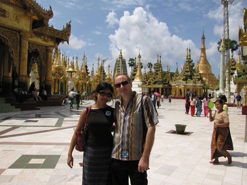 anika & chuck - because i was wearing a knee-legth skirt, i had to borrow a sarong from the ticket counter to enter the Shwe Dagon.  i liked my sarong!
