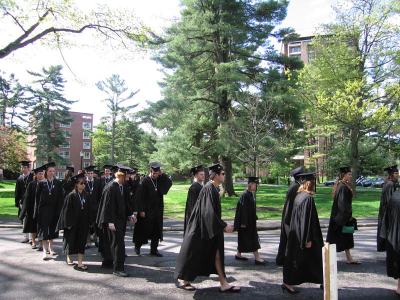 The graduates walking to line up for the ceremony
