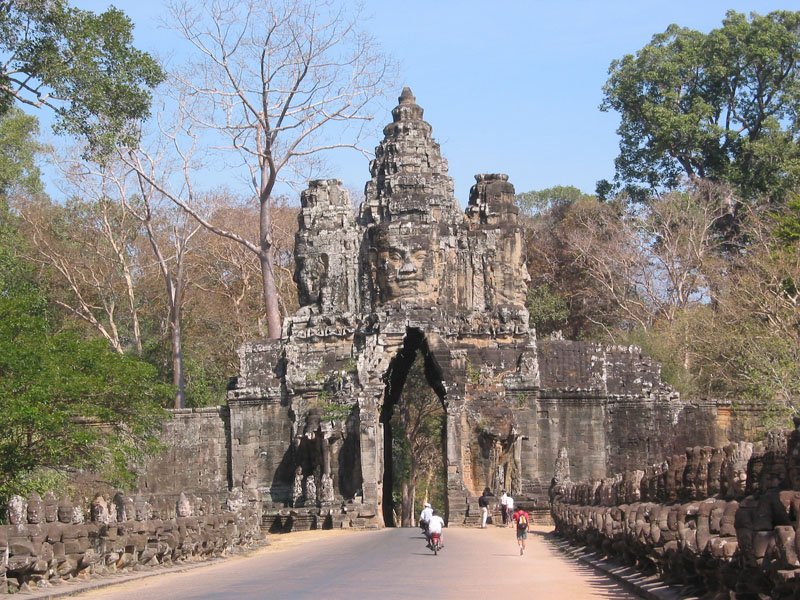 entering Angkor Thom.  the statues along the left side of the road represent the forces of evil, and the ones on the right represent the good
